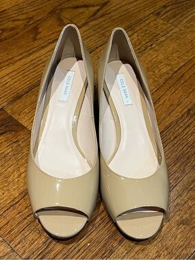 Cole Haan Beige Patent Peep-Toe Pumps
